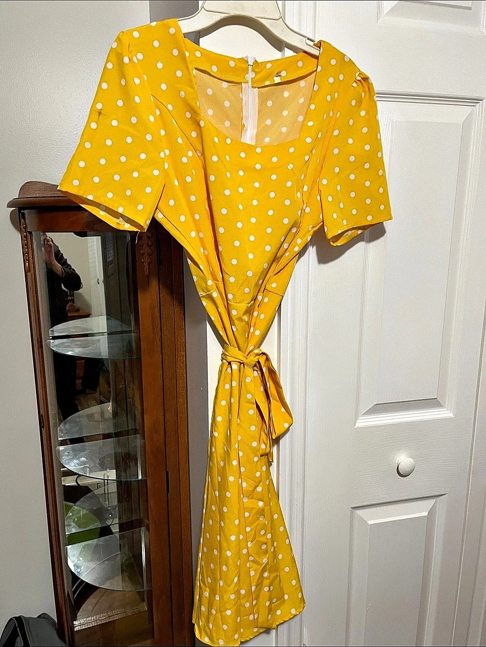 Yellow & White Polka Dot Tie-Waist Dress